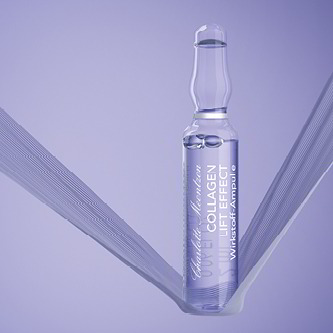 Collagen Lift Effect Wirkstoff-Ampulle vor lila Hintergrund
